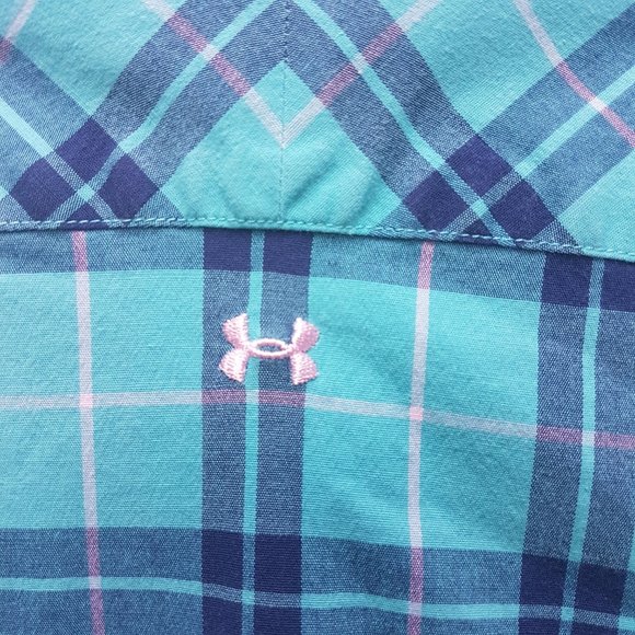UNDER ARMOUR Button Down Shirt Medium US M Plaid Long Sleeve Blue Green Teal - Picture 6 of 16